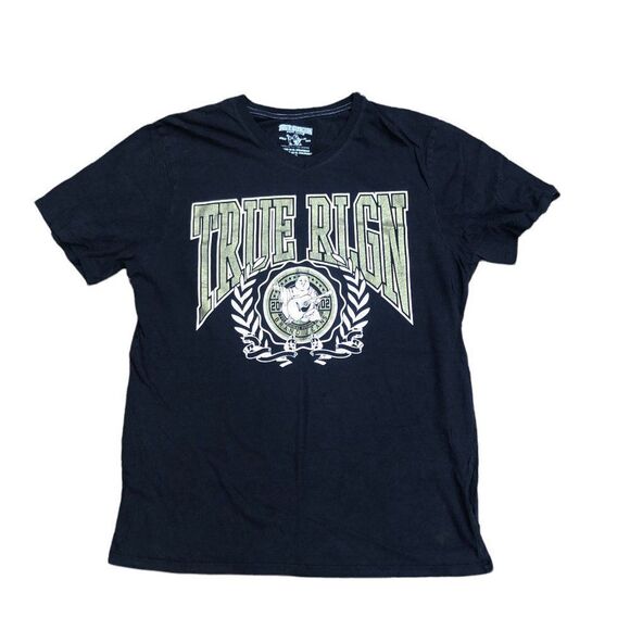 TRUE Religion T Shirt Laurel Short Sleeve BIG LOGO Black - Picture 2 of 7
